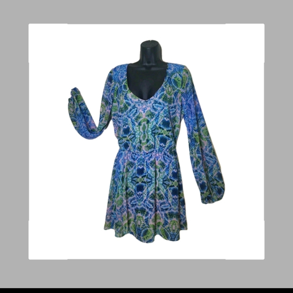 SHOW ME YOUR MUMU Snakeskin Rainey Mini  Dress Flare Belle Sleeves Women's M
